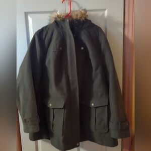 Woman Heavy Duty Denim And Co Faux Fur Hooded Jacket Size 2x